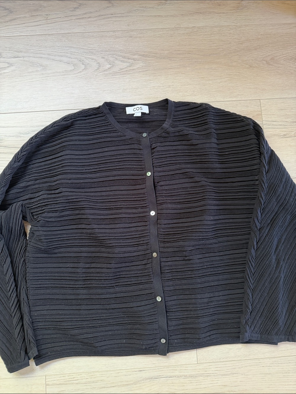 COS Black Ribbed-Texture Button Cardigan. Size Large - Picture 4 of 5